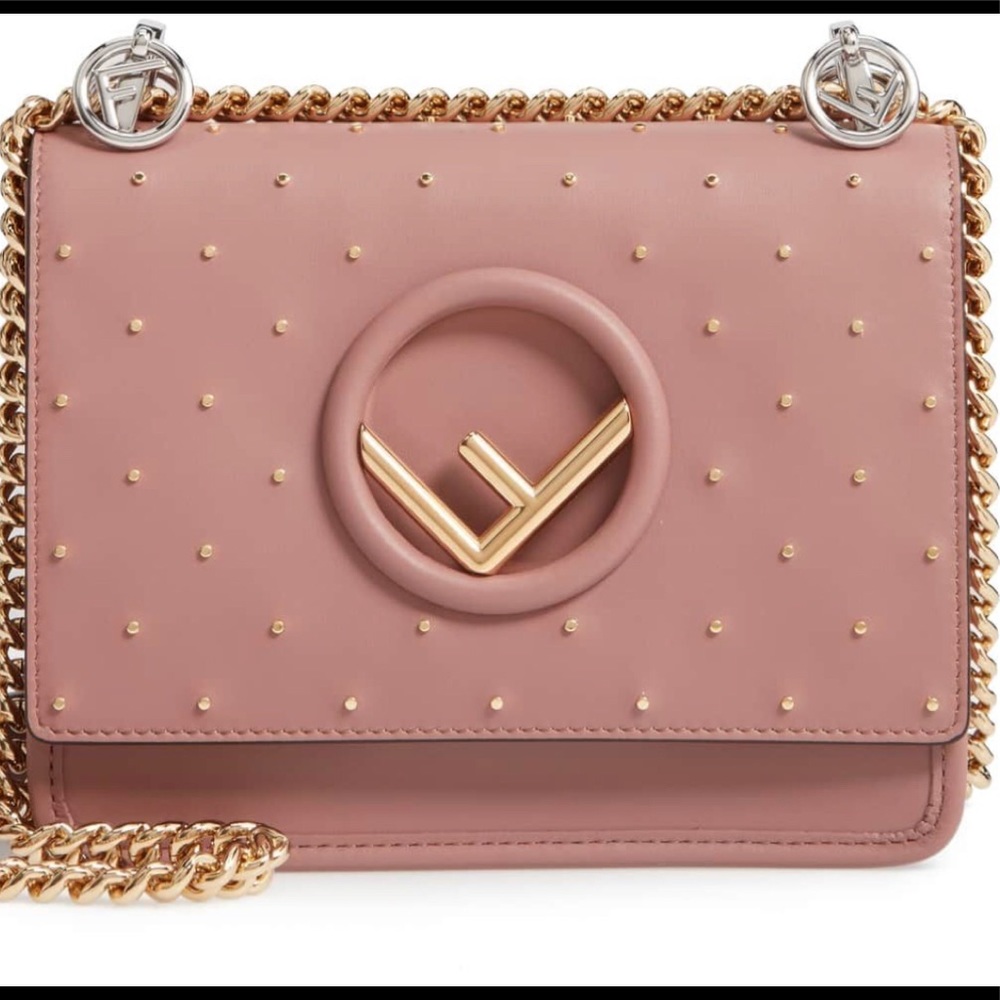 Authentic Very RARE Studded FENDI Kan I Logo calfskin Shoulder  Cross body bag